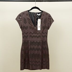 Parker Leather Die Cut Dress Brown Size S NWT